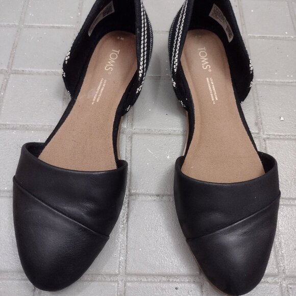 Toms Jutti Flats Women’s Size 6M Black Leather & Global Stripe Slip On - Picture 1 of 4